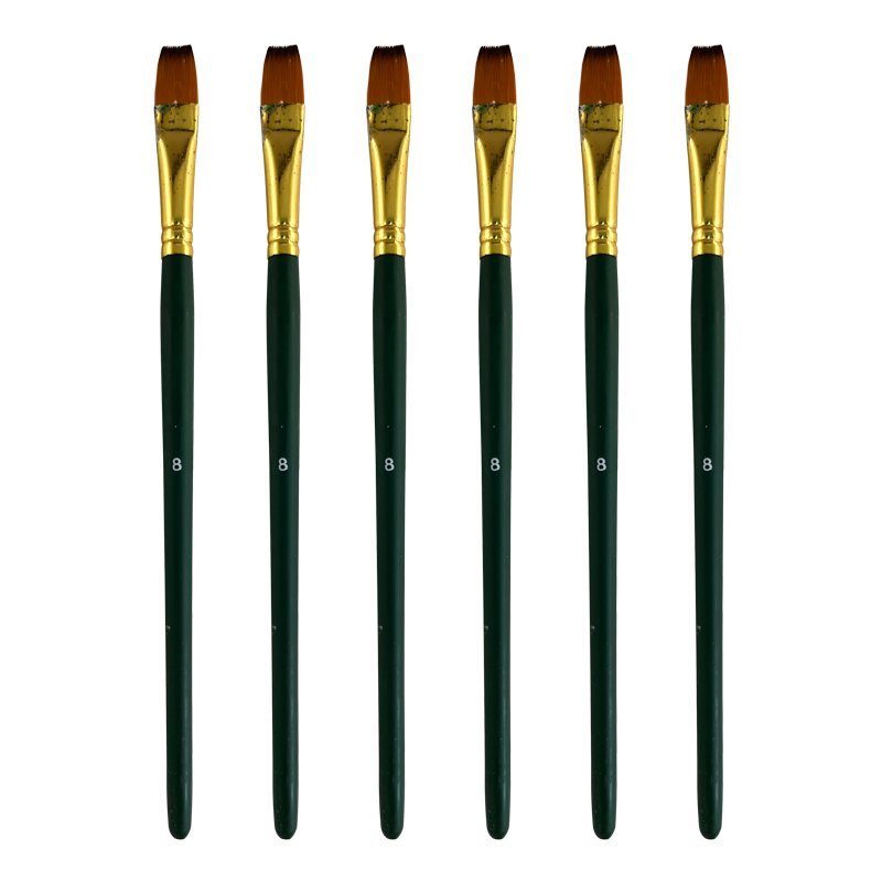 PINCEL SINTETIC `CS` PLANO MEDIO ORO # 8 PQ.6pz.MANGO CORTO VERDE/AZUL