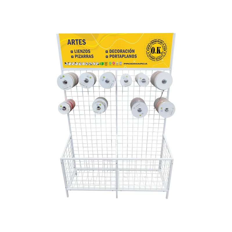 EXHIBIDOR OK VACIO 107X33X160CM.C/2 CANASTOS P/PAPEL CREPE/REGALO/PORTAPLANOS