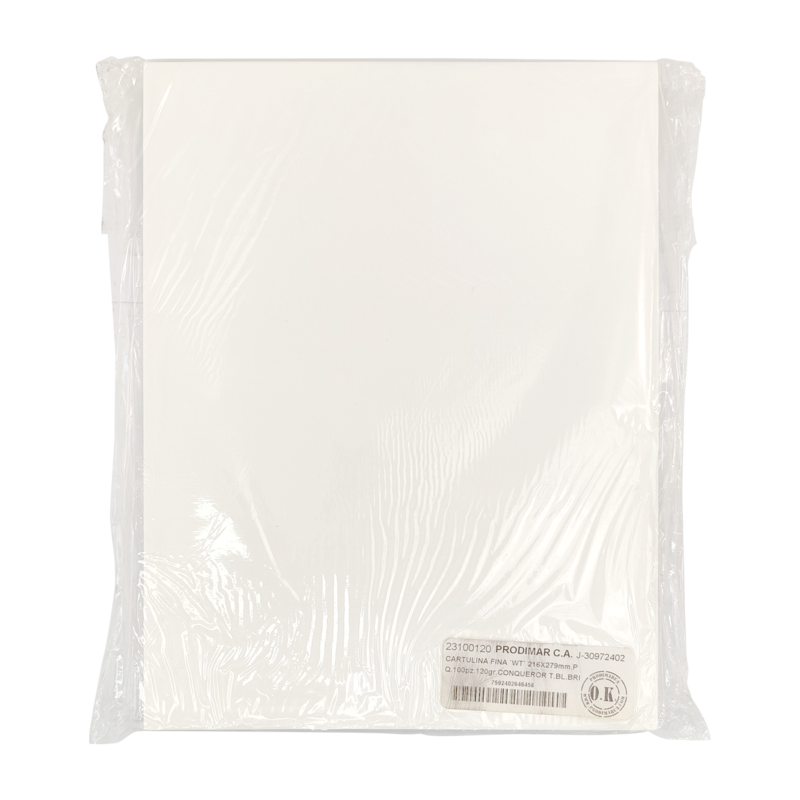 CARTULINA FINA `WT` 216X279mm.PQ.100pz.120gr.CONQUEROR BLANCO BRILLANTE