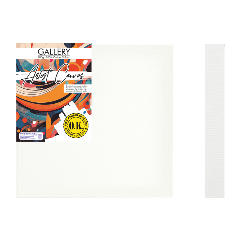 LIENZO C/BASTIDOR C/CUÑAS `SA` 3.8 GRAPA REVERSO PQ.1pz.GALERY 320gr. 50x50cm.(20x20