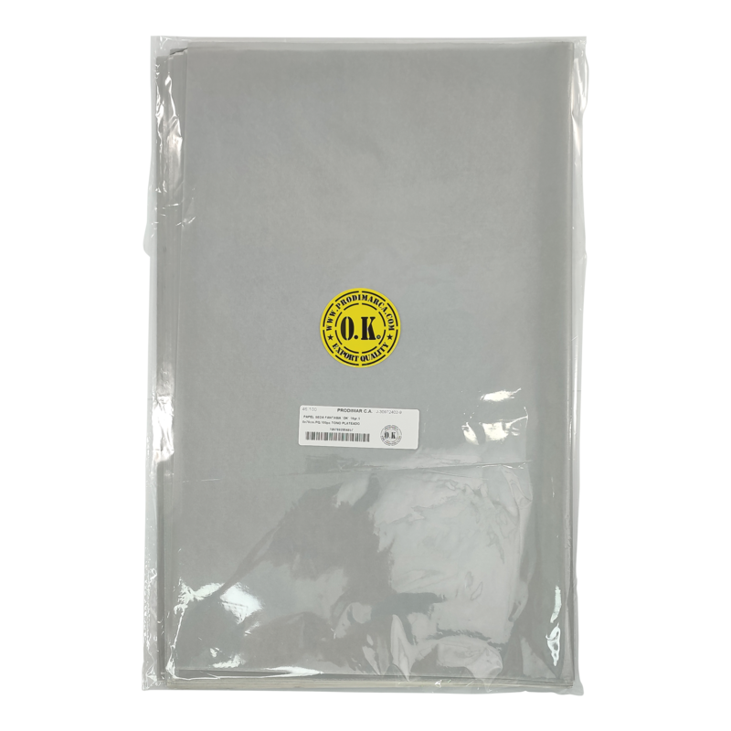 PAPEL SEDA FANTASIA `OK` 18gr.50x70cm.PQ.100pz.TONO PLATEADO