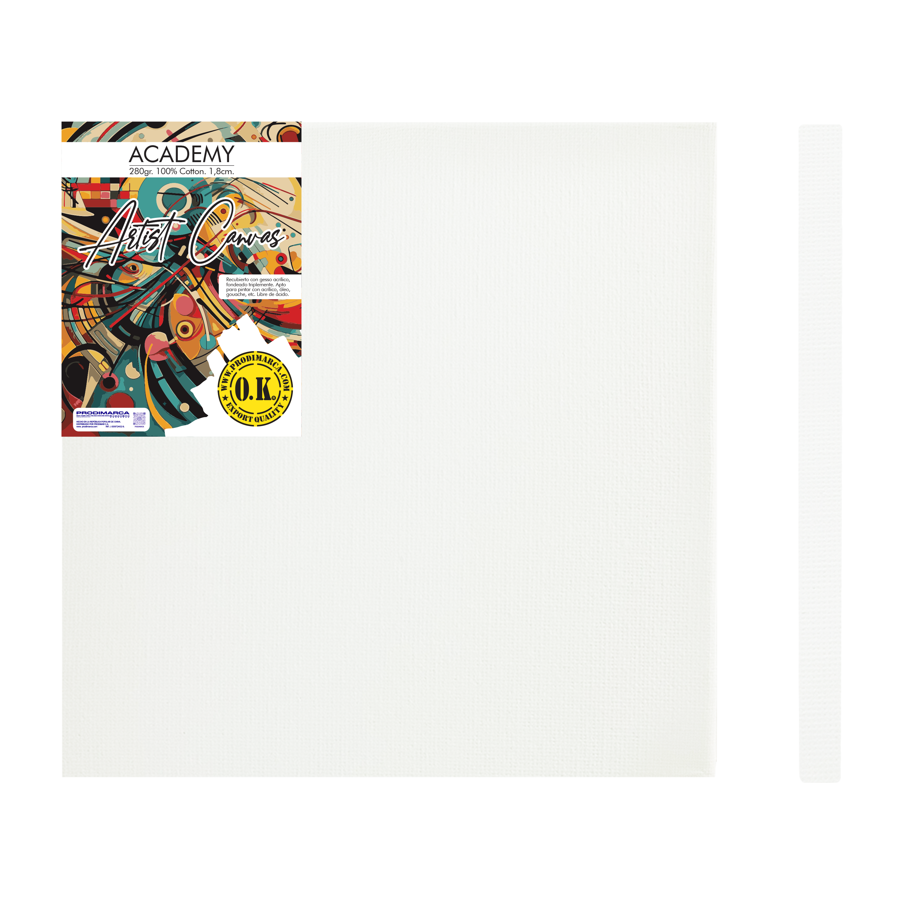LIENZO C/BASTIDOR C/CUÑAS `SA` 1.8 GRAPA REVERSO PQ.1pz.ACADEMY 280gr. 20x20cm.(8x8")