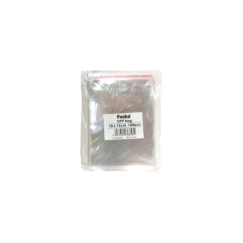 BOLSA PLASTICA (PPO) CRISTAL FK 10x15cm.C/SOLAPA Y PEGA PQ.100pz.SIN FUELLE