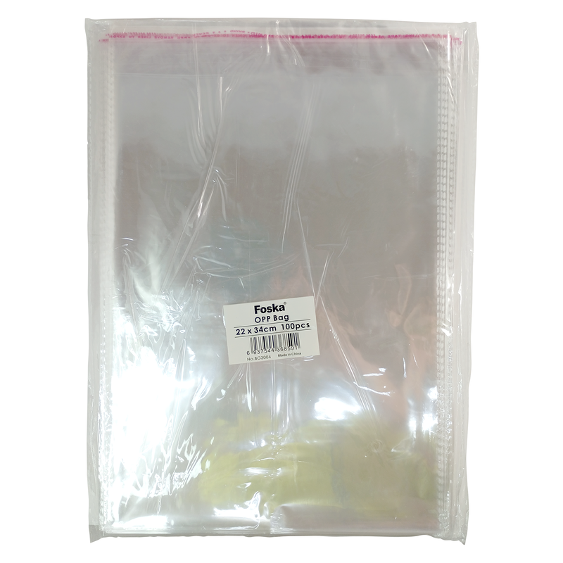 BOLSA PLASTICA (PPO) CRISTAL FK 22x34cm.C/SOLAPA Y PEGA PQ.100pz.SIN FUELLE