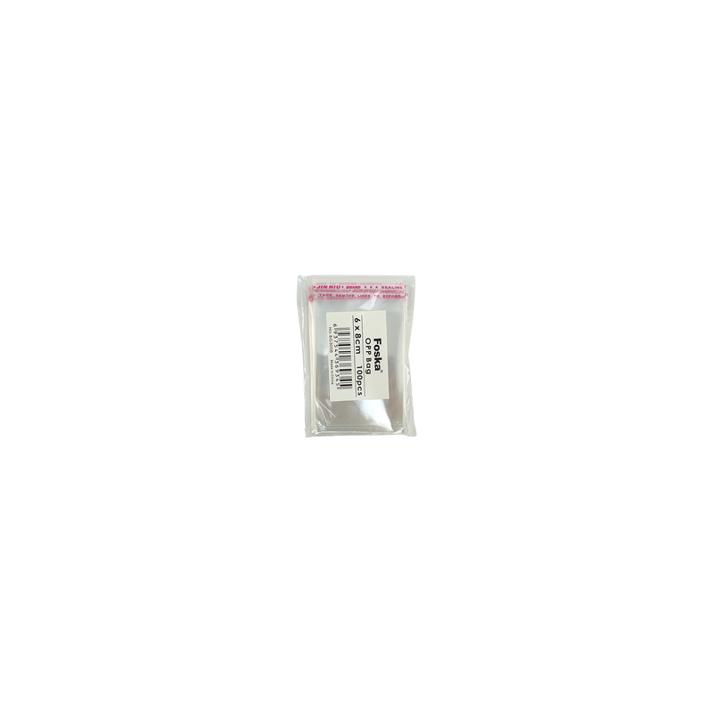 BOLSA PLASTICA (PPO) CRISTAL FK 6X8CM.C/SOLAPA Y PEGA PQ.100PZ.SIN FUELLE