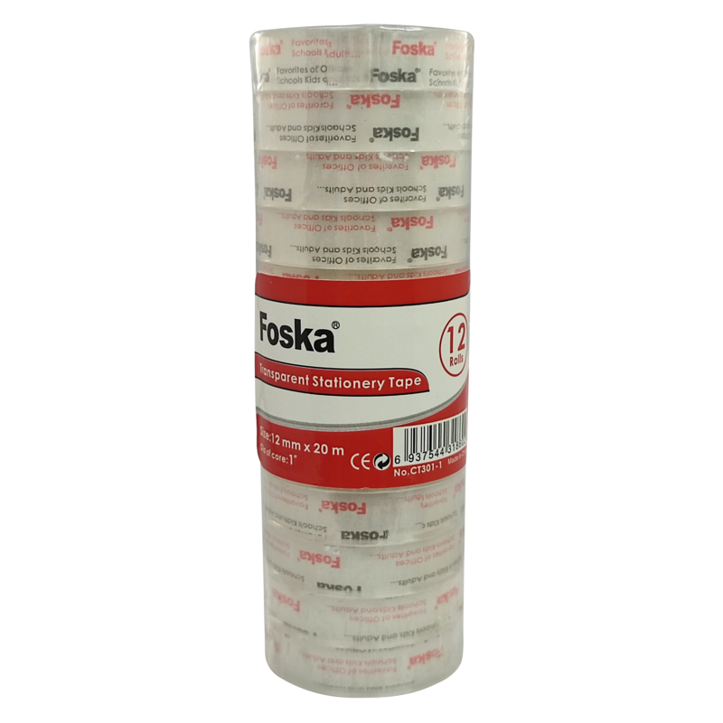 CINTA OFICINA PEQUEÑA (PPBO) `FK` RO.13mm.x20m.(1/2x22yd.) PQ.12pz.TRANSPARENTE