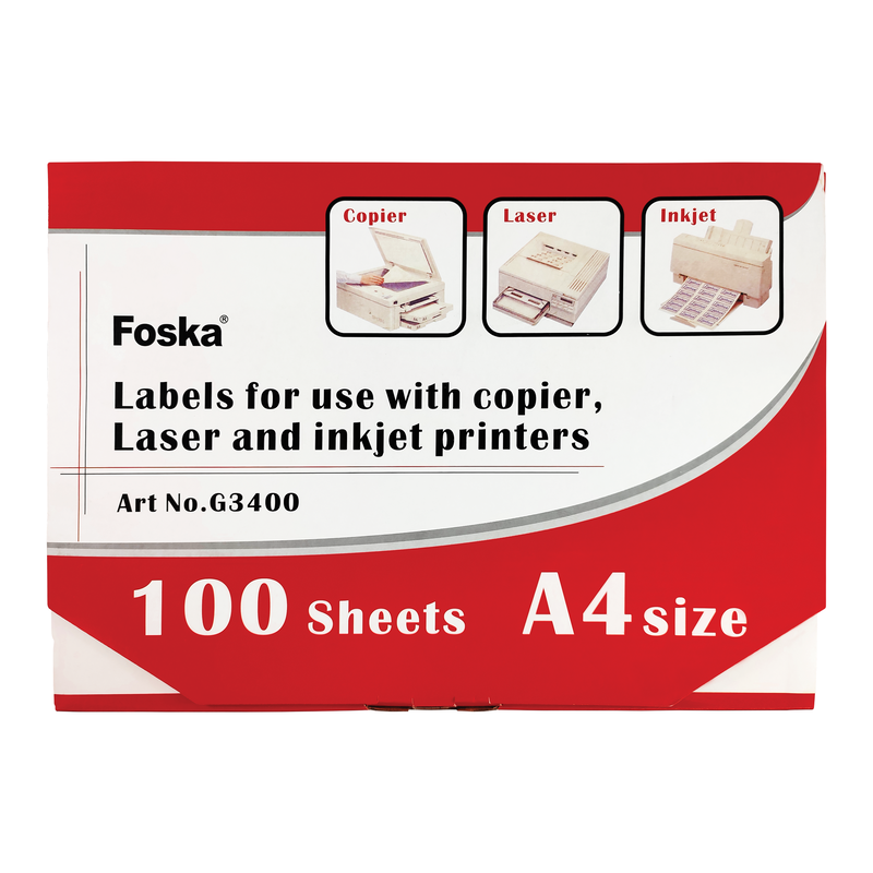 ETIQUETAS AUTOADHESIVAS 'FK' P/INK-JET/LASER A4 21x30cm.CJ.100hj.x1pz.C/U 210x291mm.