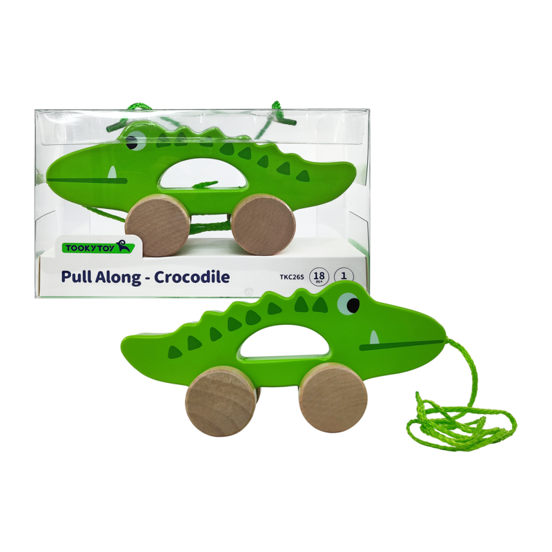 JUEGO DIDACTICO 'KC' CON RUEDAS COCODRILO P/HALAR P/18 MESES O +.JG.1kt.1pz.MADER.ENEBRO