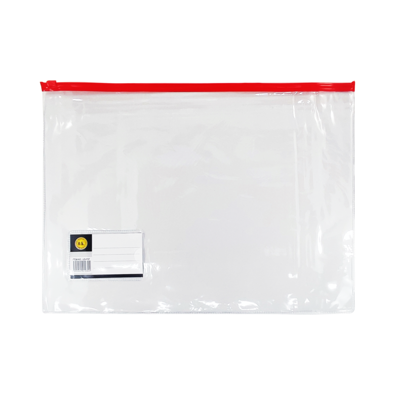 SOBRE PLASTICO (PPO) `OK` EXT.OFICIO PQ.10pz.C/CIERRE 39x29cm.COL.SURT.