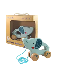 JUEGO DIDACTICO 'KC' CON RUEDAS ELEFANTE P/HALAR P/18 MESES O +.JG.1kt.1pz.MADERA ENEBRO