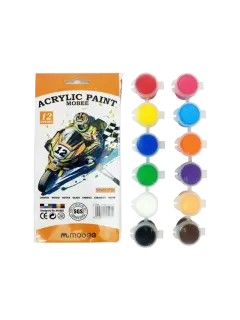 PINTURAS SET ESCUELA ACRYLICA 'MB' BL.12pz.x5cc.C/U.MINI-TARRITO C/TAPA COLORES SURT.+ PINCEL