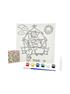 PINTURAS SET INFANTIL PREDIBUJADO 'SA' ET.9pz.LIENZO 25x25cm.+6 PINTURAS+1 PINCEL+1 PEGA/ETC.