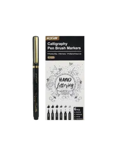 MARCADOR P/CALIGRAFIA 'MB' BASE AGUA C/BRUSH+MEDIO+FINO+E.FINO ST.6pz.NEGRO