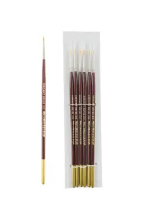 PINCEL SINTETICO `SA` DELINEADOR REDONDO GOLD # 2X0 PQ.12pz.MANGO CORTO CROMO/VINO TINTO