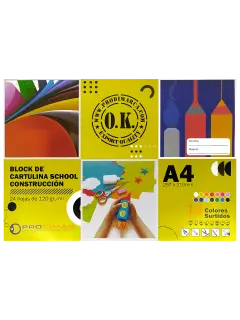 BLOCK CONSTRUCCION-SCHOOL `OK` 120gr.PQ.12pz.x24hj.297x210mm.16 COLORES