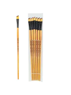 PINCEL SINTETICO `SA` ANGULAR PLANO GOLD #12 PQ.12pz.MANGO LARGO NEGRO/NATURAL BARNIZ.