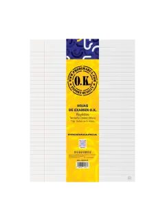 HOJAS DE EXAMEN `OK` DOBLE OF PQ. 25hj.BOND 75gr.432x330mm.(17,0x13,0") RAYADAS