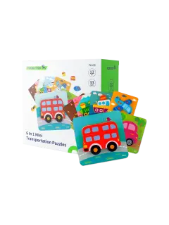 JUEGO DIDACTICO 'KC' ROMPECABEZAS DE 6 TRANSPORTES P/1 AÑO O +.JG.1kt.34pz.MDF/CARTULINA