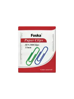 CLIPS PARA PAPEL 'FK' C/RECUBRIMIENTO VINILICO EN COLORE 33mm.PQ.10cj.x100pz.C/U.