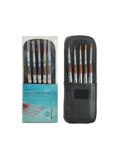 SET PINCELES ARTISTA SINTETICO "SA" DELINEADORES ET.5PZ.SURT.MANGO CORTO C/ESTUCHE CUERO