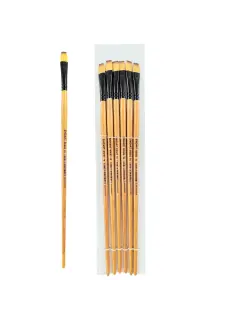 PINCEL SINTETICO `SA` PLANO MEDIO GOLD #10 PQ.12pz.MANGO LARGO NEGRO+NATURAL BARNIZADO