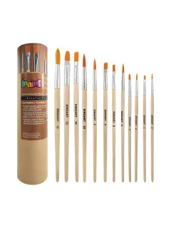 SET PINCELES ARTISTA SINTETICO "SA" VARIOS FORMATOS ET.12PZ.SURT.MANGO CORTO EN TUBO RIGIDO