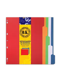SEPARADORES DE 5 DIVISIONES `OK` COLOR 180gr.CARTA PQ.10jg.229x279mm.(9x11") P/MATERIAS