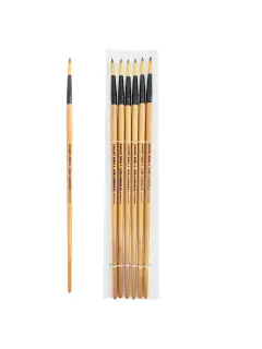 PINCEL SINTETICO `SA` REDONDO PREMIUM GOLD # 8 PQ.12pz.MANGO LARGO NEGRO+NATURAL BARNIZ