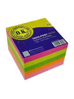 BLOCK TACO-POST 'OK' BOND 75gr.MULTICOLOR 7x7cm.500hj.PQ.3pz.TONOS NEON