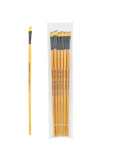 PINCEL SINTETICO `SA` ANGULAR PLANO GOLD # 8 PQ.12pz.MANGO LARGO NEGRO/NATURAL BARNIZ.