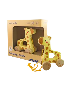 JUEGO DIDACTICO 'KC' CON RUEDAS JIRAFA P/HALAR P/18 MESES O +.JG.1kt.1pz.MADERA ENEBRO