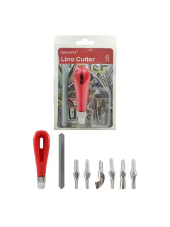 GUBIAS P/LINOLEO 'SA' ACERO INOX. MGO.PLASTICO ROJO ST.6pz.C/DIFERENTES CUCHILLAS