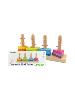 JUEGO DIDACTICO 'KC' BLOQUES CUERPOS GEOMET.P/18 MESES O +.JG.1kt.13pz.PINO/PLASTICO/MDF