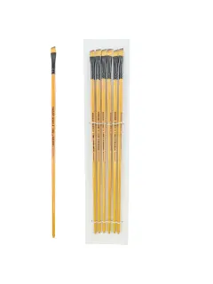 PINCEL SINTETICO `SA` ANGULAR PLANO GOLD # 6 PQ.12pz.MANGO LARGO NEGRO/NATURAL BARNIZ.