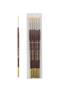 PINCEL SINTETICO `SA` DELINEADOR REDONDO GOLD # 3 PQ.12pz.MANGO CORTO CROMO/VINO TINTO