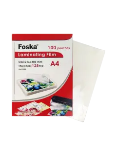 FILM PARA LAMINAR 'FK' TAMAÑO CA/OF/A4 CJ.100hj.216x303mm.CAL.125mc.TRANSPARENTE CRISTAL