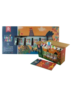 PINTURAS SET INFANTIL PINTA-DEDOS 'MB' ET.12pz.x60cc.C/U.FINGER-PAINT COL.SURT.C/ESPONJA/CART