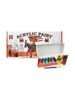 PINTURAS SET ESTUDIO ACRYLICA 'MB' CJ.8pz.x75cc.C/U.POMO PLASTIC/COL.BASICOS SURT.+3 PINCELES