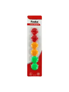 IMAN RIGIDO GDE.`FK` REDONDO 30mm.BL. 6pz.COLORES SURTIDOS