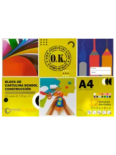 BLOCK CONSTRUCCION-SCHOOL `OK` 120gr.PQ.24pz.x12hj.297x210mm.12 COLORES
