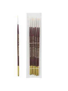 PINCEL SINTETICO `SA` DELINEADOR REDONDO GOLD # 4X0 PQ.12pz.MANGO CORTO CROMO/VINO TINTO