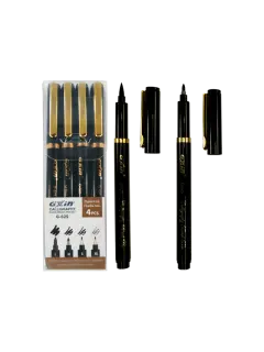 MARCADOR P/CALIGRAFIA 'MB' BASE AGUA C/BRUSH+MEDIO+FINO+E.FINO ST.4pz.NEGRO