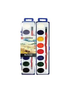 PINTURAS SET ESCUELA ACUARELA 'MB' BL.8pz.x5cc.C/U.COL.SURT.PASTILLAS HUMED.+PINCEL/NO TOX.