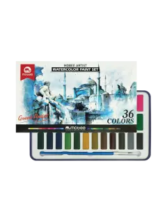 PINTURAS SET ESCUELA ACUARELA 'MB' BL.24pz.x5cc.C/U.COL.SURT.PASTILLAS HUMED.+PINCEL/NO TOX.