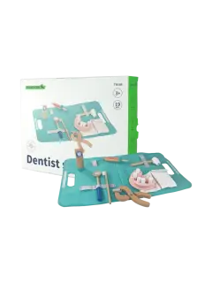 JUEGO DIDACTICO SET 'KC' EQUIPO DE DENTISTA P/3 AÑOS O +.JG.1kt.19pz.MADERA ENEBRO/FIELTRO